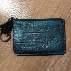 COACH Turquoise blue metallic chain wallet